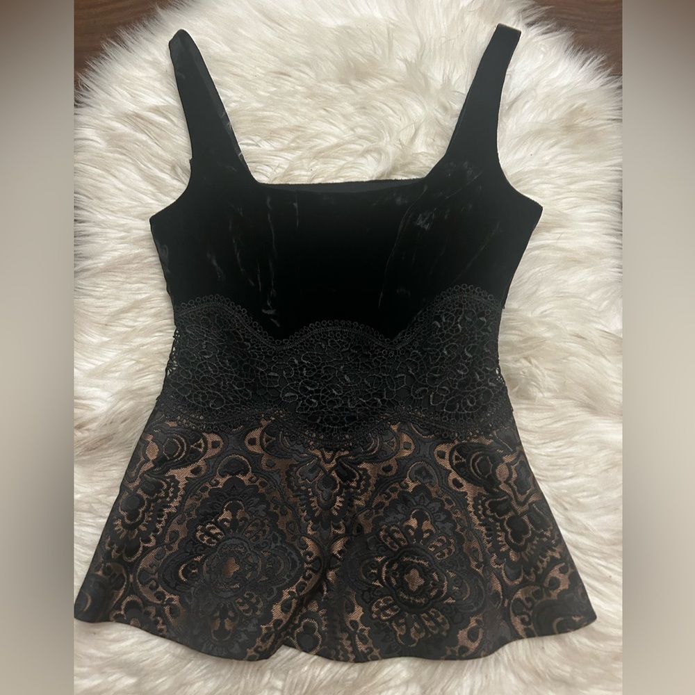 BEBE Vintage 90’s Y2K Velvet Lace Brocade Peplum Going Out Top - Picture 3 of 15